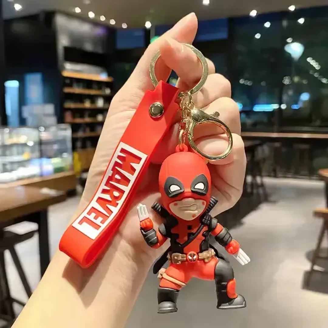 Deadpool Character Keychain with Marvel Strap – 3  PVC Superhero Figure Keyring for Bags & Keys (Assorted Designs)
