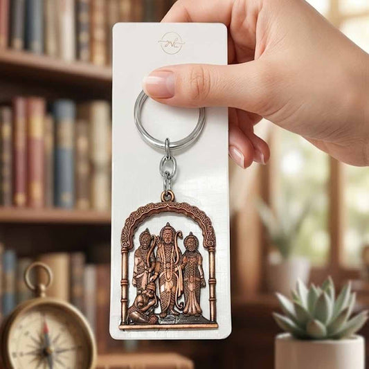 Ram Darbar Keychain – Bronze Antique Finish Lord Ram, Sita, Lakshman & Hanuman Religious Keyring for Keys, Car & Bags