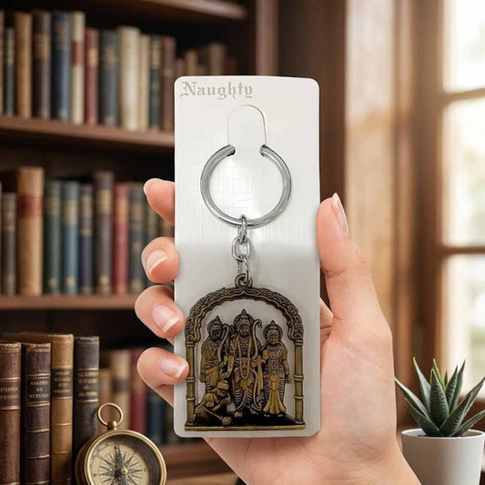 Ram Darbar Metal Keychain – Antique Finish Lord Ram, Sita, Lakshman & Hanuman Religious Keyring for Keys, Car & Bags