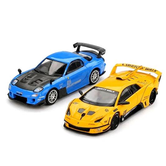 MINI GT 1:64 Mazda RX-7 RE Amemiya 20B NA “Ami-san Go” + Lamborghini LB-Silhouette WORKS Murciélago GT EVO – Premium Diecast Model - Duo Diecast Set
