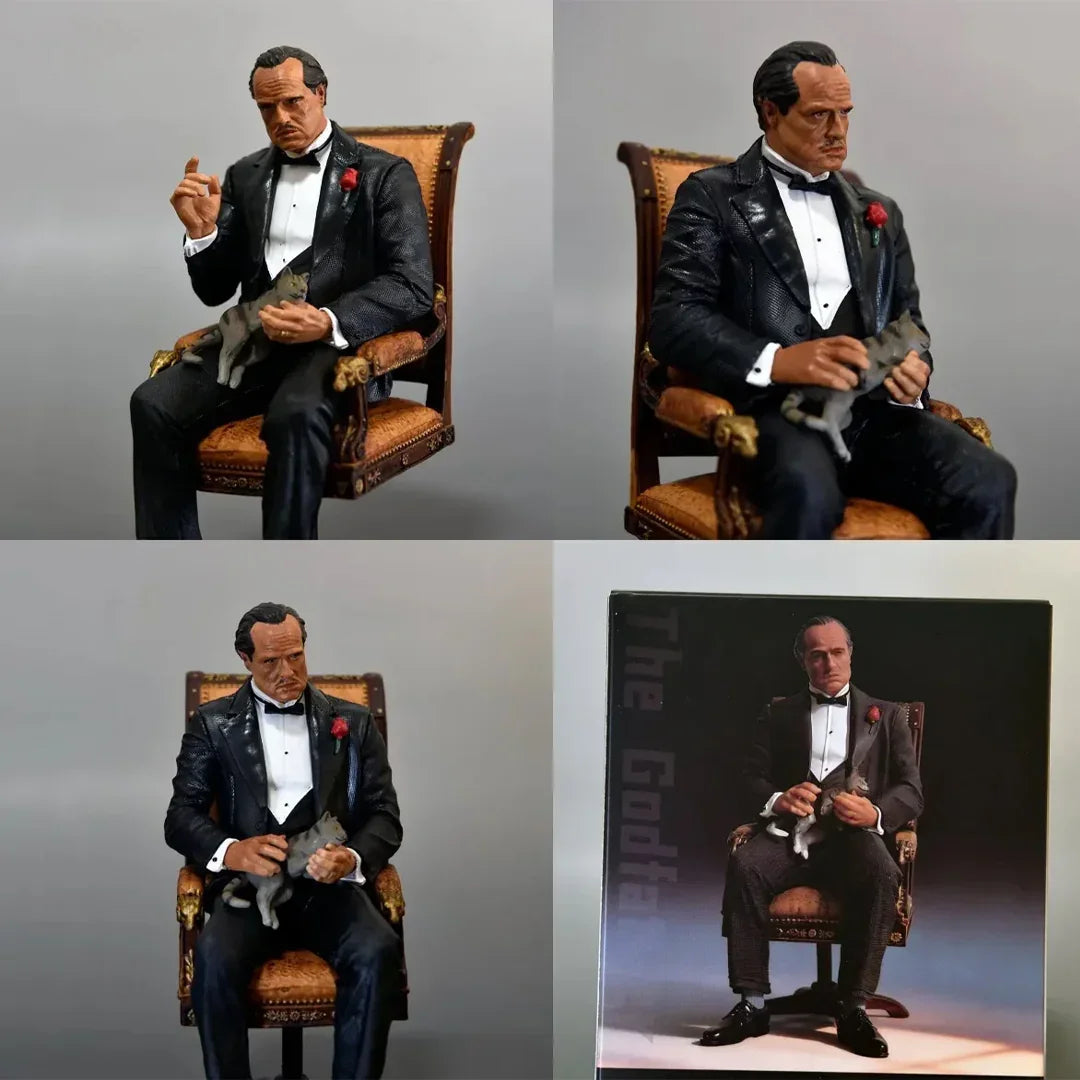 Don Vito Corleone Collectible Action Figure with Chair & Cat – 6 Inch Movie Character Display Figure Inspired by The Godfather