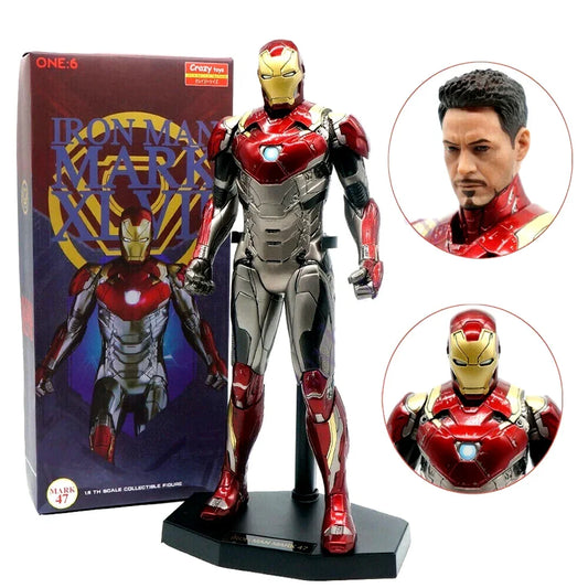 Iron Man Mark XLVII One:6 Scale Collectible Action Figure 12 Inch – Marvel Superhero Figure with Tony Stark Head Sculpt and Display Stand