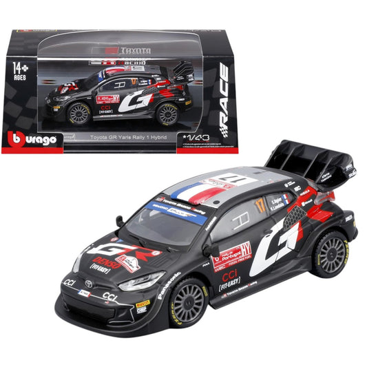 Bburago 1:43 Toyota GR Yaris Rally1 Hybrid No.17 Diecast Model – WRC Rally Racing Car with Display Case