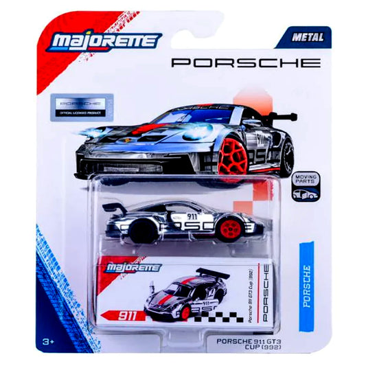 Majorette Porsche 911 GT3 Cup (992) Diecast Car – 1:64 Scale Metal Model with Moving Parts