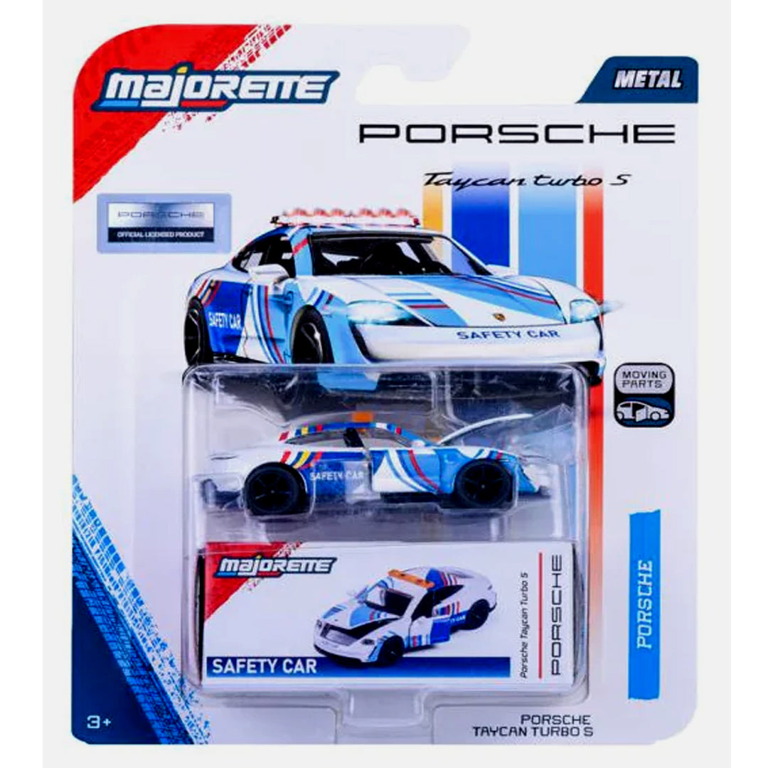 Majorette Porsche Taycan Turbo S Safety Car Diecast Model – 1:64 Scale Electric Sports Car with Moving Parts