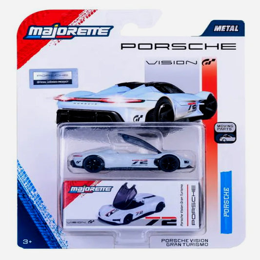 Majorette Porsche Vision Gran Turismo White Diecast Car – 1:64 Scale Concept Model with Moving Parts
