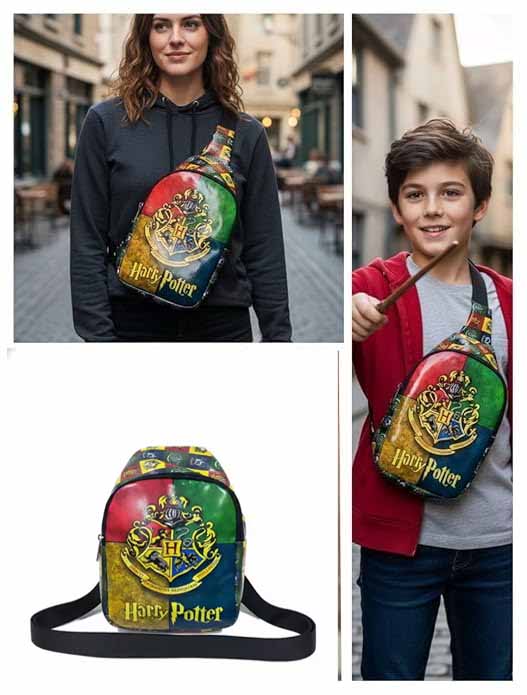 Wizard Theme Kids Sling Bag 24cm – Cartoon Crest Crossbody Chest Bag for Kids Travel & School