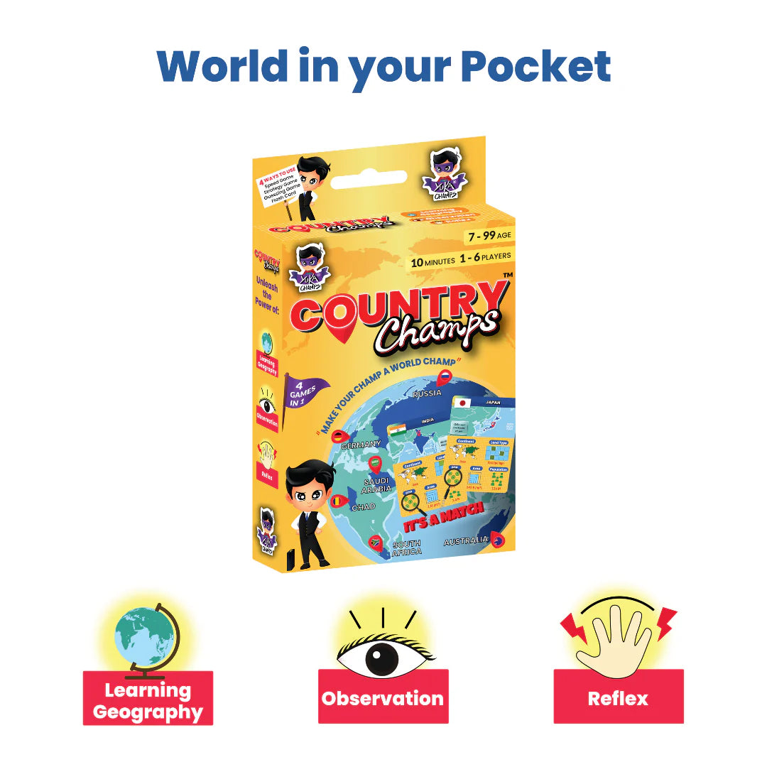 YUKA CHAMPS Country Champs Educational Geography Card Game – 4 Games in 1 Learning Game for Kids & Family (1–6 Players)