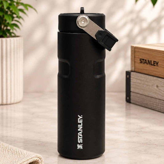 Stanley IceFlow Flip Straw Water Bottle 16oz (473ml) Vacuum Insulated Stainless Steel Bottle – Black