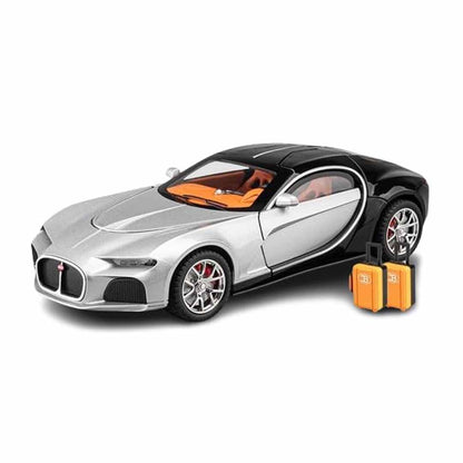 Joy Junction 1:24 Bugatti Chiron Atlantic Scale Die-Cast Model Car with Sound, Light & Pull Back Action – Premium Metal Hypercar Collectible (Silver/Black)