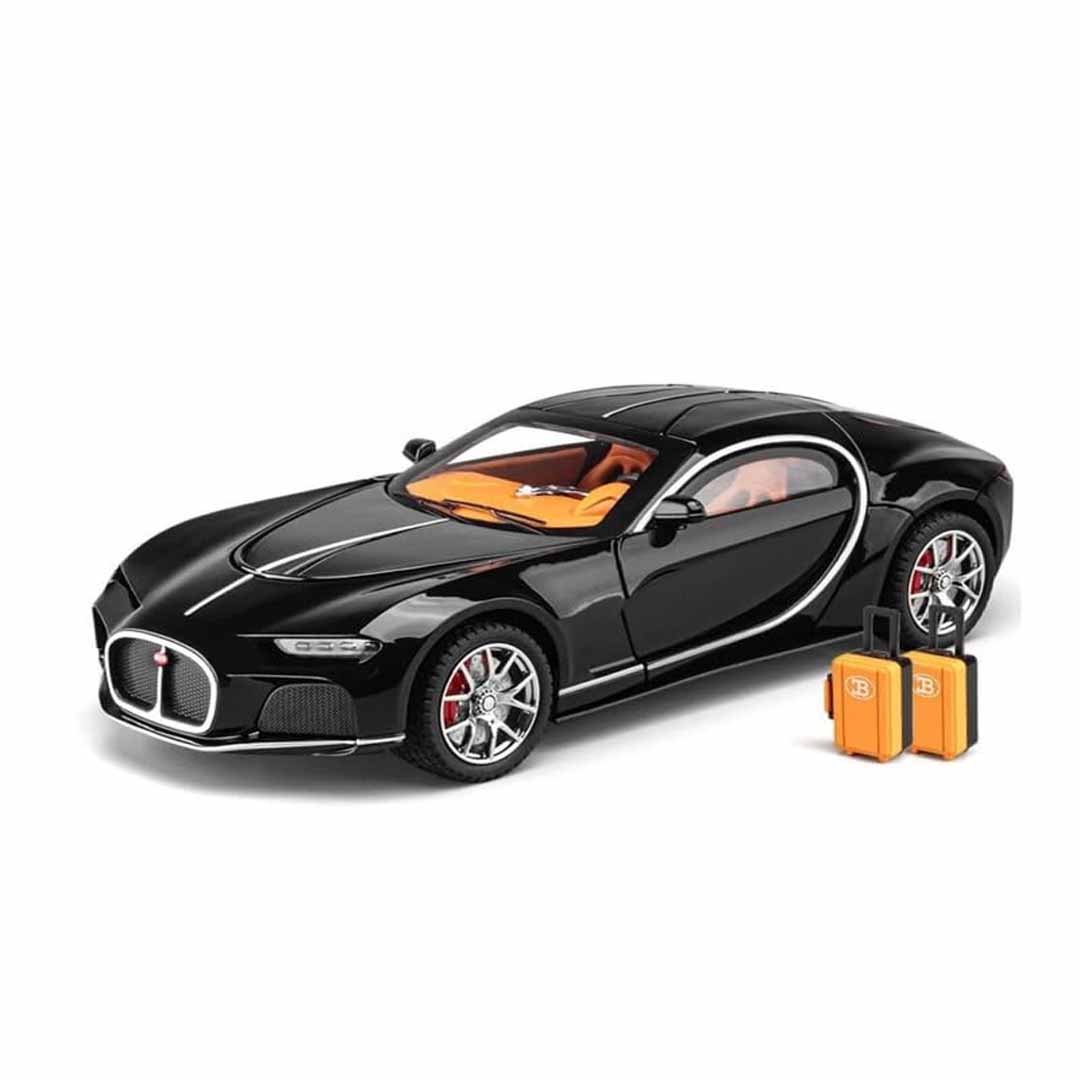 Joy Junction Bugatti Chiron Atlantic 1:24 Scale Die-Cast Model Car with Sound, Light & Pull Back Action – Premium Metal Collectible (Black)