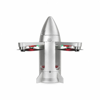 Model Missile Aircraft 2.4GHz Remote Control Drone with Spray Function, Cool LED Lights, Foldable Arms & Rechargeable Battery – Easy to Fly RC Flying Toy, Silver