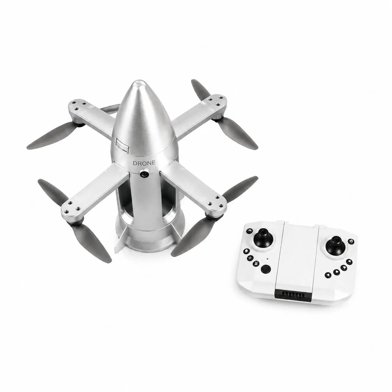 Model Missile Aircraft 2.4GHz Remote Control Drone with Spray Function, Cool LED Lights, Foldable Arms & Rechargeable Battery – Easy to Fly RC Flying Toy, Silver