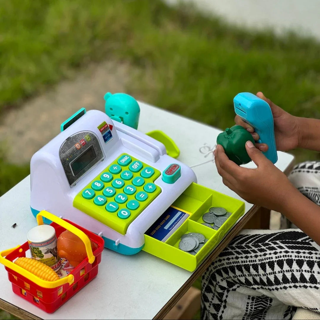 Cash Register Pretend Play Shopping Toy for Kids with Calculator, Scanner & Sound Effects – Educational Role Play Toy