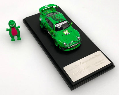 MyModelCollect 1:64 Porsche 911 RAUH-Welt Begriff (RWB) #80 Green Diecast Model Car with Dinosaur Figure & Display Case