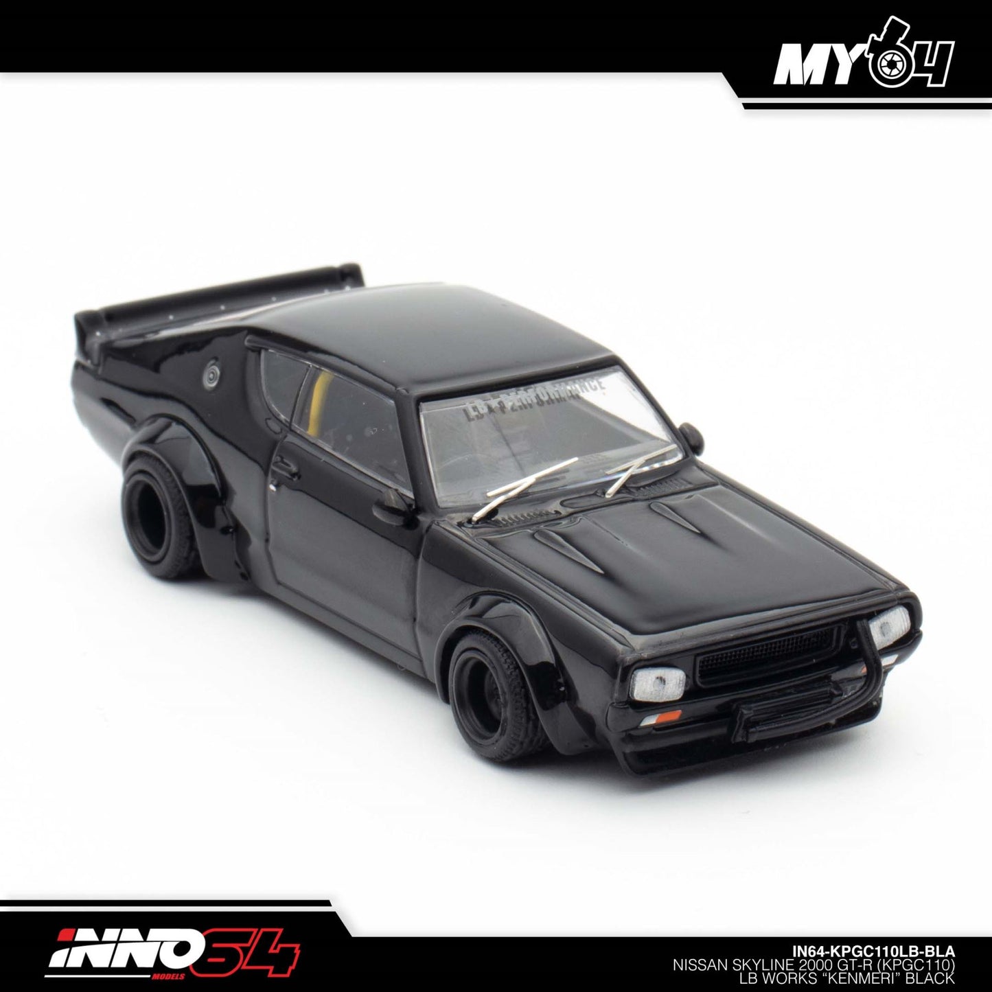 INNO64 1:64 Nissan Skyline 2000 GT-R (KPGC110) “Kenmeri” Black Diecast Model Car