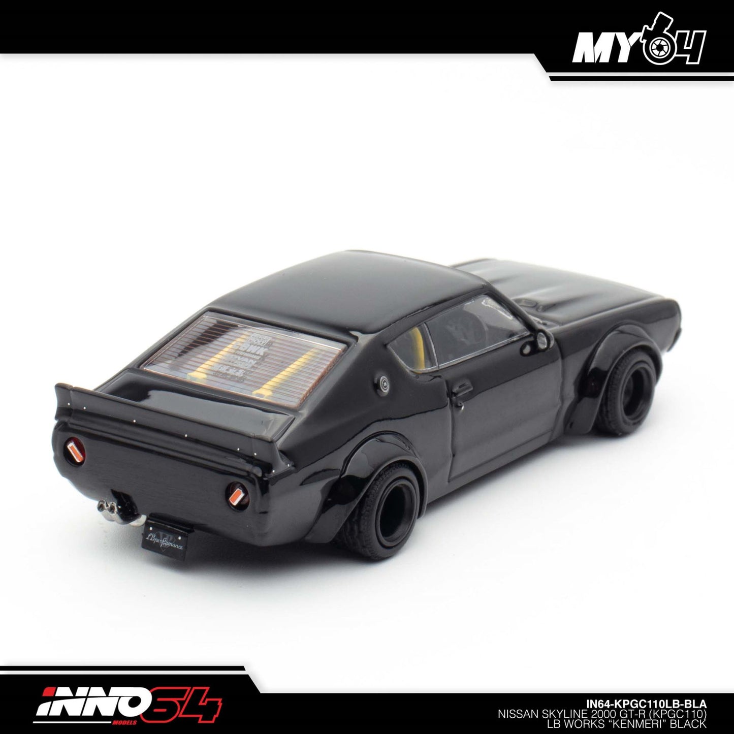 INNO64 1:64 Nissan Skyline 2000 GT-R (KPGC110) “Kenmeri” Black Diecast Model Car