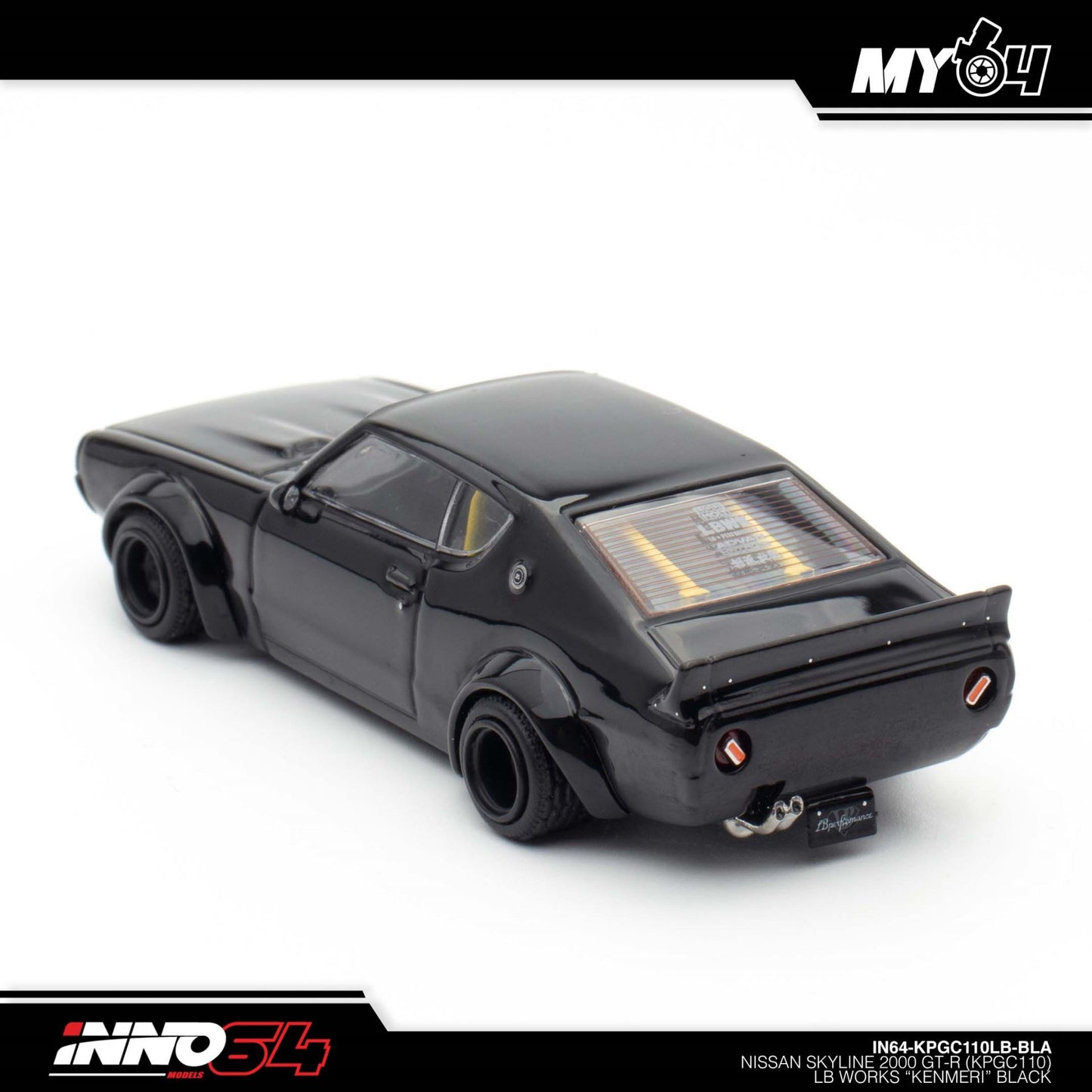 INNO64 1:64 Nissan Skyline 2000 GT-R (KPGC110) “Kenmeri” Black Diecast Model Car