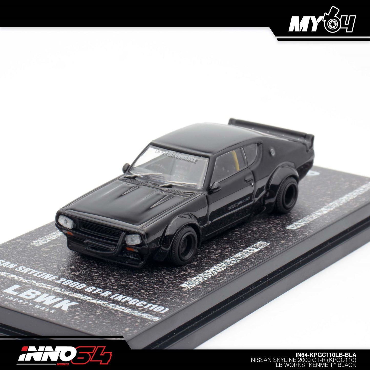 INNO64 1:64 Nissan Skyline 2000 GT-R (KPGC110) “Kenmeri” Black Diecast Model Car