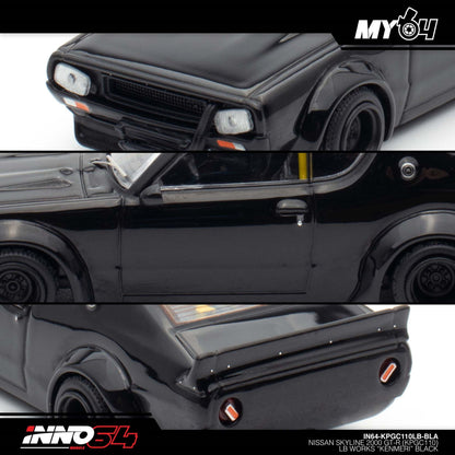 INNO64 1:64 Nissan Skyline 2000 GT-R (KPGC110) “Kenmeri” Black Diecast Model Car