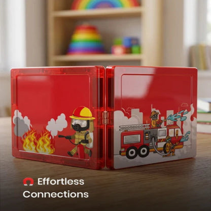 ItPlay Magnetic Tiles Fire Rescue City Set | 32-Piece STEM Building Toy with Road Track & Car