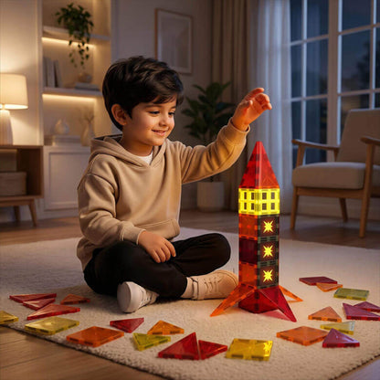 ITPLAY Glow Magnetic Tiles 40 Pcs Educational Construction Building Set for Kids