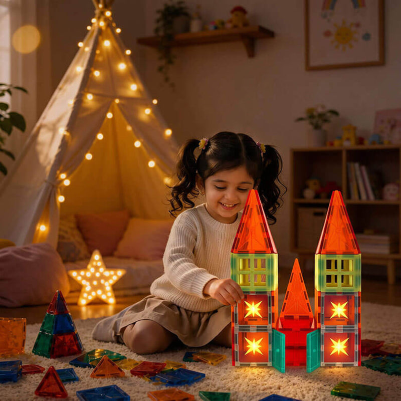 ITPLAY Glow Magnetic Tiles 40 Pcs Educational Construction Building Set for Kids