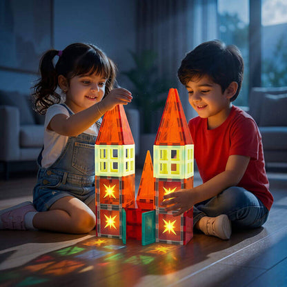 ITPLAY Glow Magnetic Tiles 40 Pcs Educational Construction Building Set for Kids
