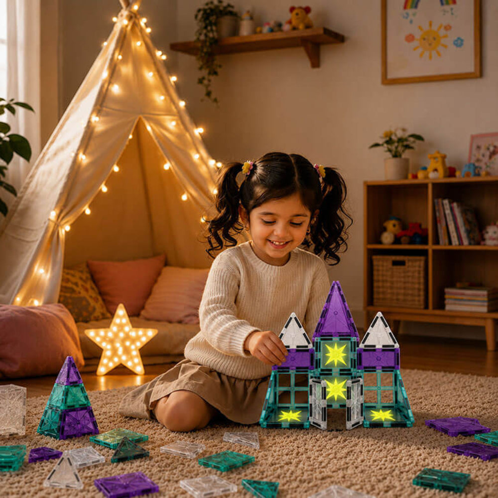 ITPLAY Glow Magnetic Tiles 44 Pcs Educational Construction Building Set for Kids