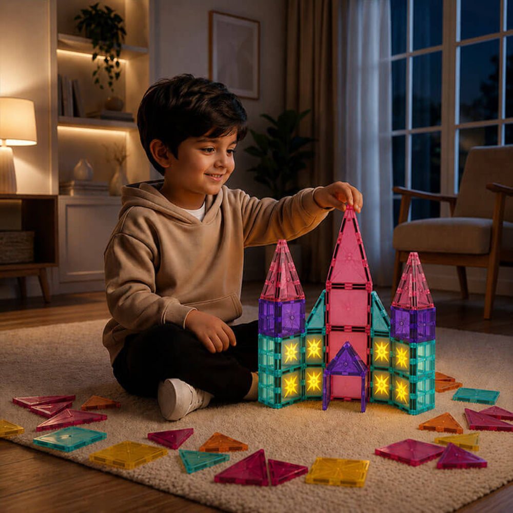 ITPLAY Glow Magnetic Tiles 44 Pcs Educational Construction Building Set for Kids