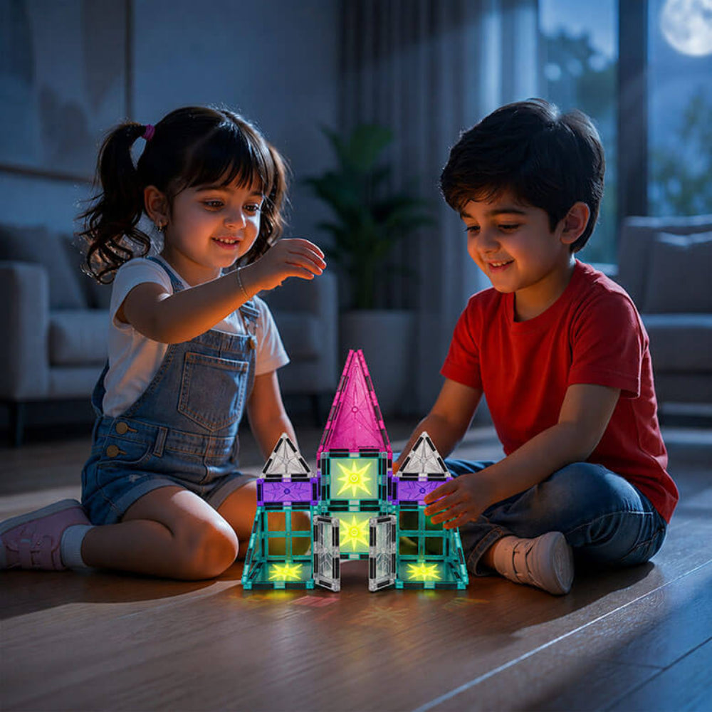 ITPLAY Glow Magnetic Tiles 44 Pcs Educational Construction Building Set for Kids