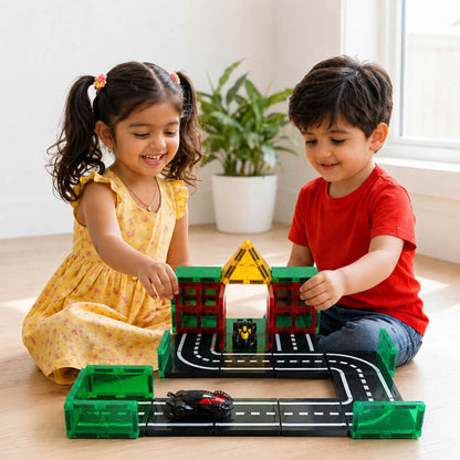 ITPLAY Road Racer Theme Magnetic Tiles 39 Pcs Educational Construction Building Set for Kids