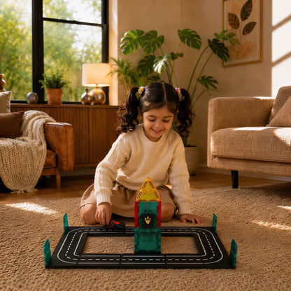 ITPLAY Road Racer Theme Magnetic Tiles 39 Pcs Educational Construction Building Set for Kids