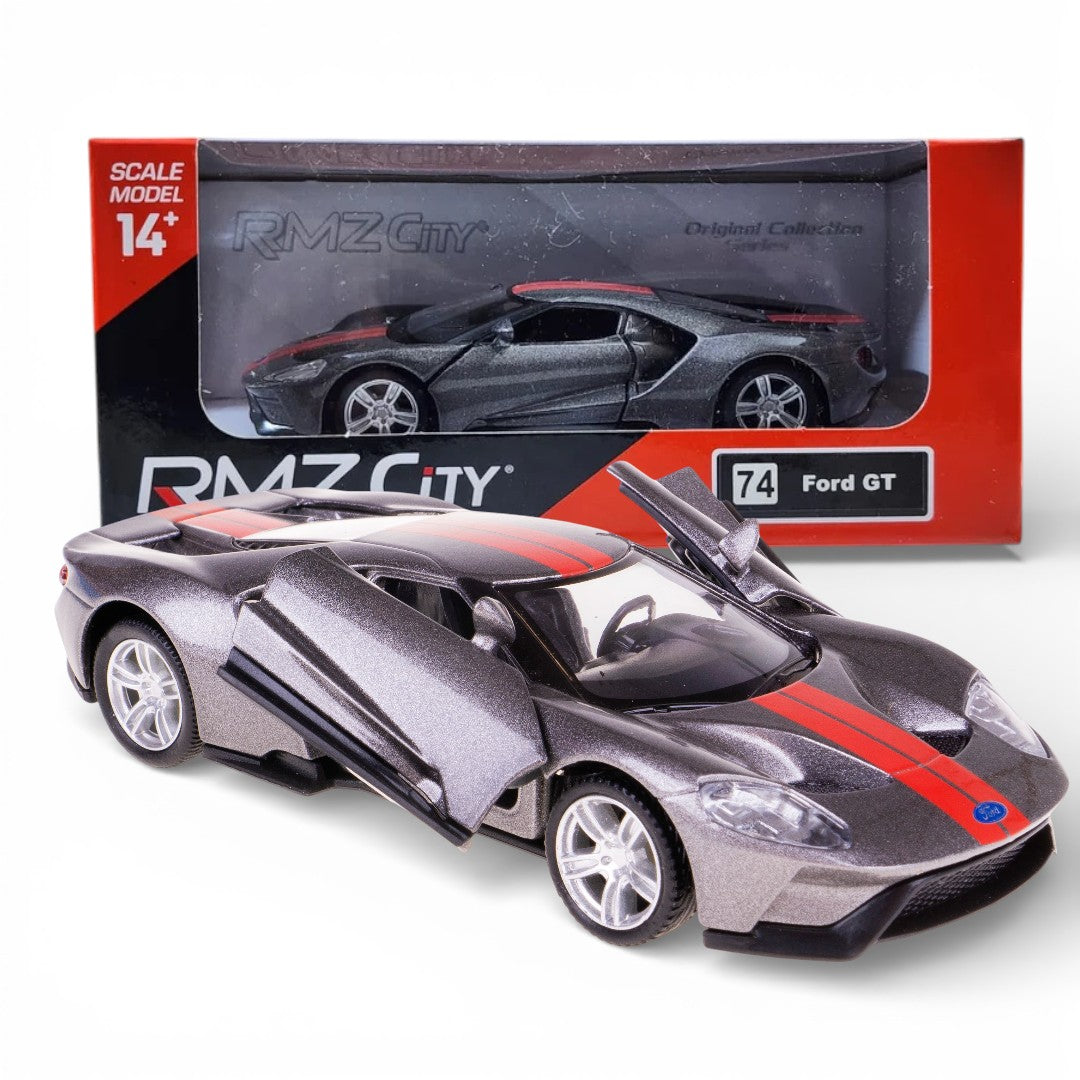 RMZ City 1:36 Ford GT Diecast Car Model – Metalic Grey| Openable Doors, Sound & Light