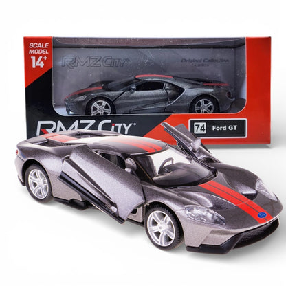 RMZ City 1:36 Ford GT Diecast Car Model – Metalic Grey| Openable Doors, Sound & Light