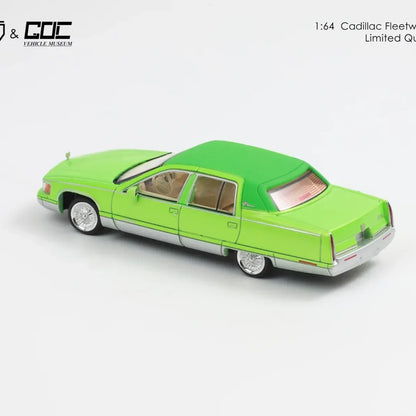 MK Miniatures 1:64 Cadillac Fleetwood Lowrider – Metallic Green Die-Cast Model Car with Display Case