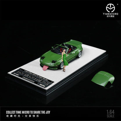 Time Micro Mazda MX-5 Green Figure Edition 1:64 Scale Diecast Model Car | Premium Metal Collector Roadster | Display Base, Acrylic Case & Figure Included | Limited Edition | 14+