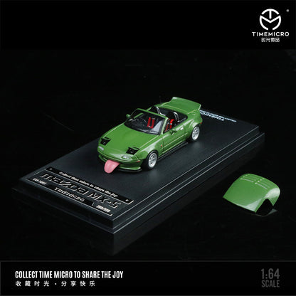 Time Micro Mazda MX-5 Green Figure Edition 1:64 Scale Diecast Model Car | Premium Metal Collector Roadster | Display Base, Acrylic Case & Figure Included | Limited Edition | 14+