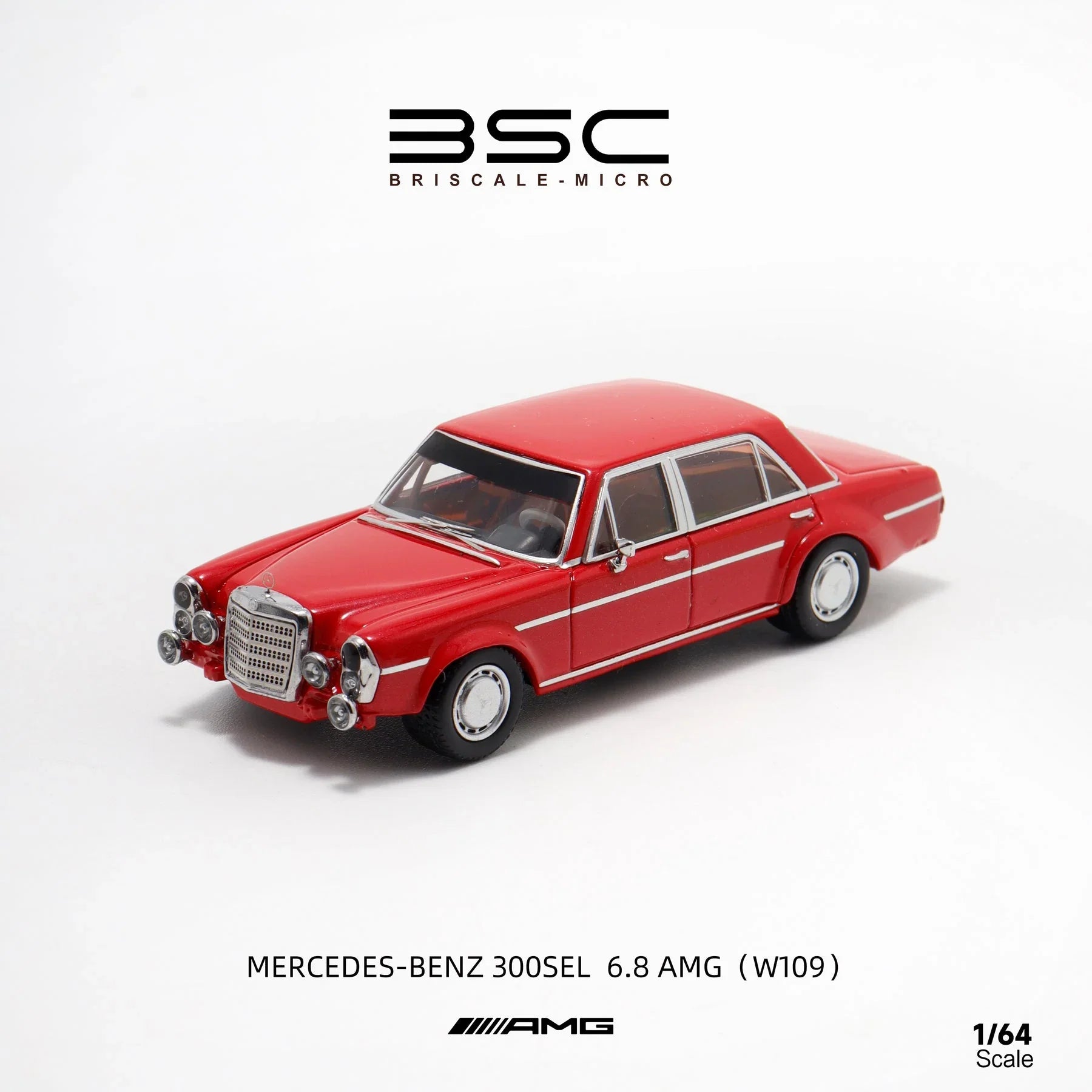 BSC 1:64 300SEL W109 AMG 6.8 Classic Red Model Diecast Metal Car - Jaiman Toys