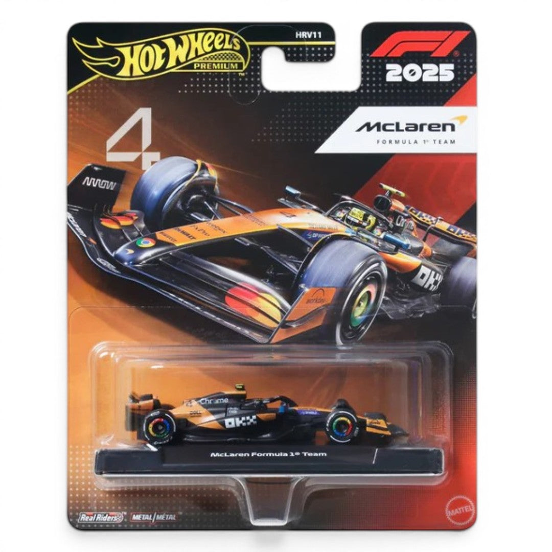 Hot Wheels Premium 1:64 Formula 1 2025 McLaren Formula 1 Team #4 F1 Die-Cast Car | Metal/Metal with Real Riders