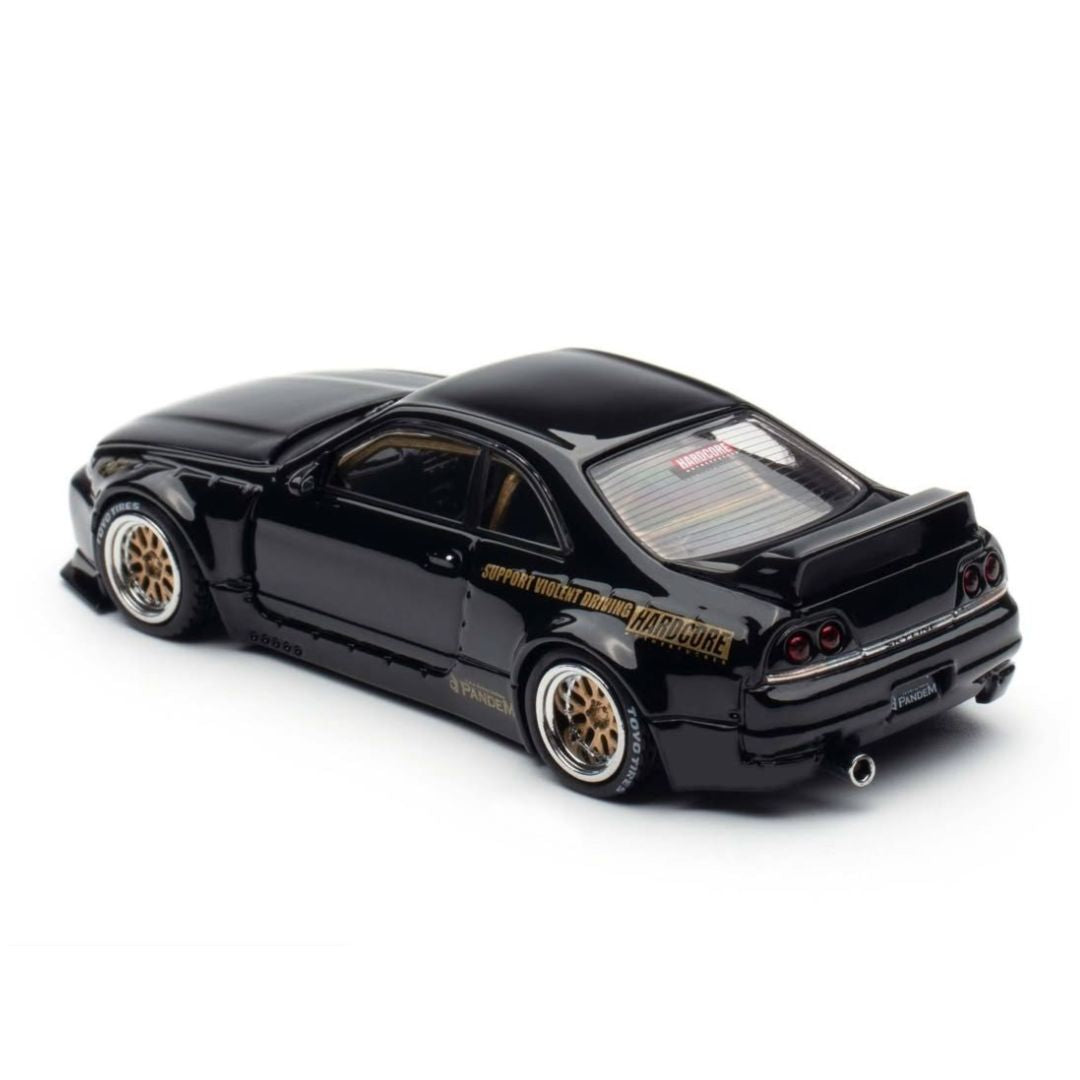 INNO64 Nissan GT-R (BCNR33) Pandem Rocket Bunny 1:64 Scale Die-Cast Model Car | Premium Collector Display Replica with Widebody Aero Kit, Gold Wheels, Detailed Interior, Acrylic Display Case | Black