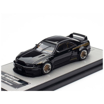 INNO64 Nissan GT-R (BCNR33) Pandem Rocket Bunny 1:64 Scale Die-Cast Model Car | Premium Collector Display Replica with Widebody Aero Kit, Gold Wheels, Detailed Interior, Acrylic Display Case | Black