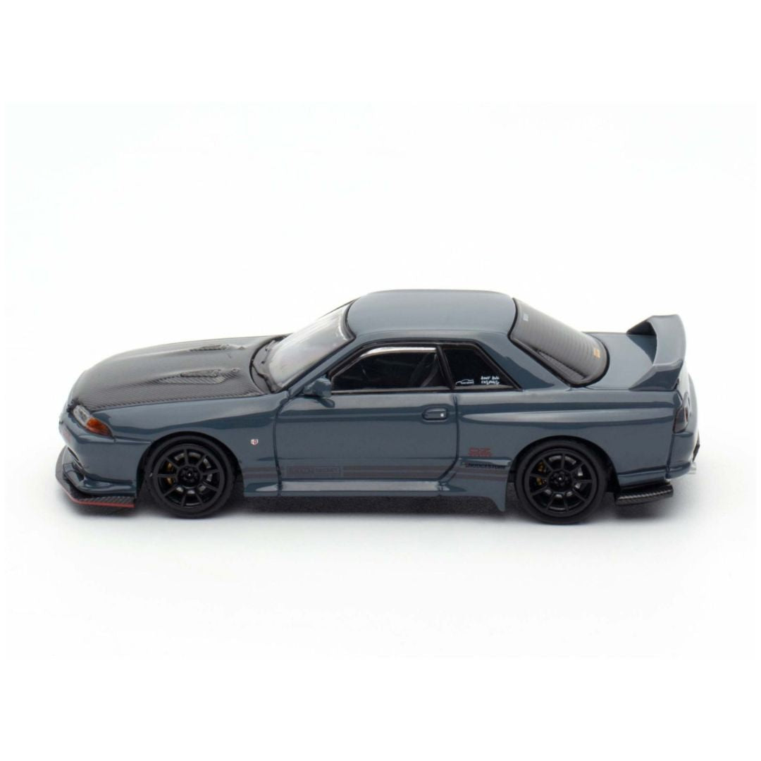 NNO64 Nissan Skyline GT-R (R32) Top Secret 1:64 Scale Die-Cast Model Car | Premium Metal Collector Replica with Detailed Interior, Realistic Wheels, Acrylic Display Case & Collector Box | Grey