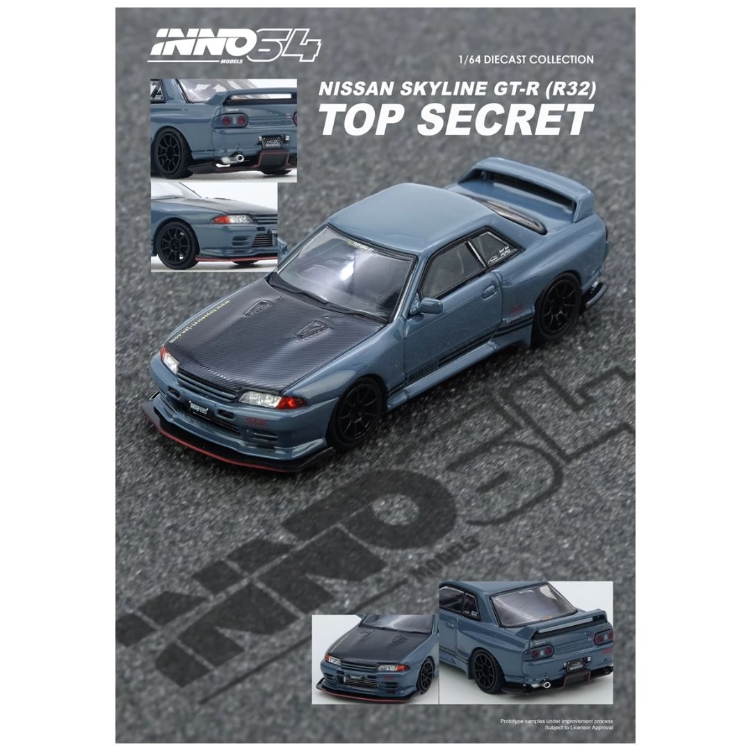 NNO64 Nissan Skyline GT-R (R32) Top Secret 1:64 Scale Die-Cast Model Car | Premium Metal Collector Replica with Detailed Interior, Realistic Wheels, Acrylic Display Case & Collector Box | Grey