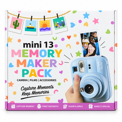 Fujifilm Instax Mini 13 Memory Maker Gift Pack – Instant Camera with 20 Films, Case & Photo Display Kit - Frost Blue