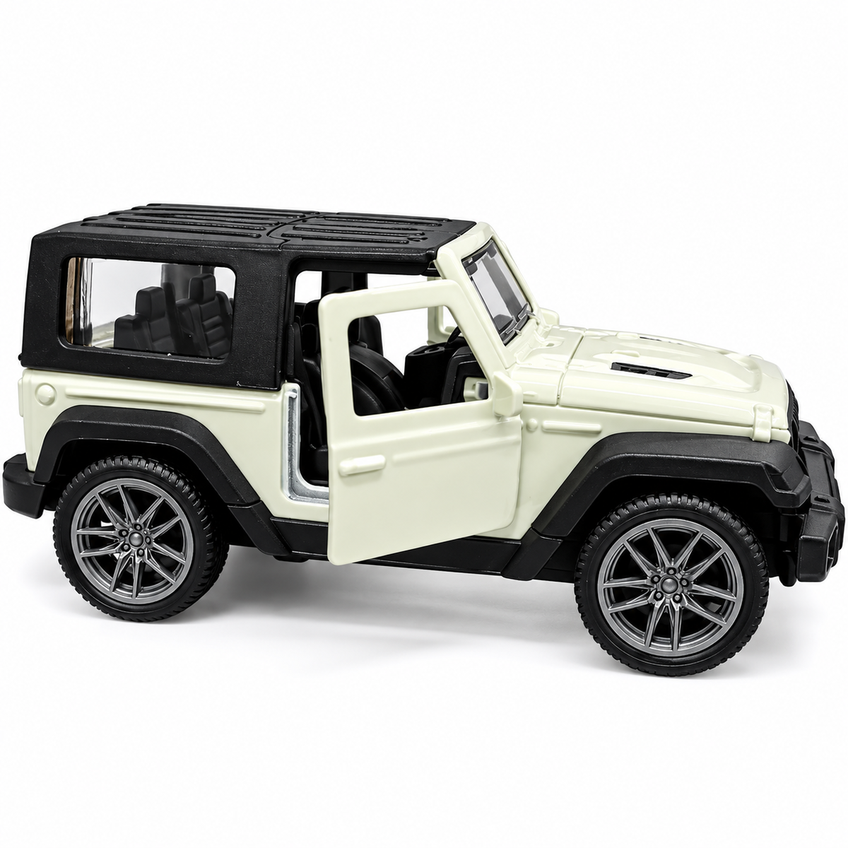 Road Burner Metal Racers 1:39 Scale Die-Cast Off-Road Jeep SUV Toy Car (White & Black) with Pull Back Action, Openable Doors, Metal Body – Toy Vehicle for Kids Ages 3+
