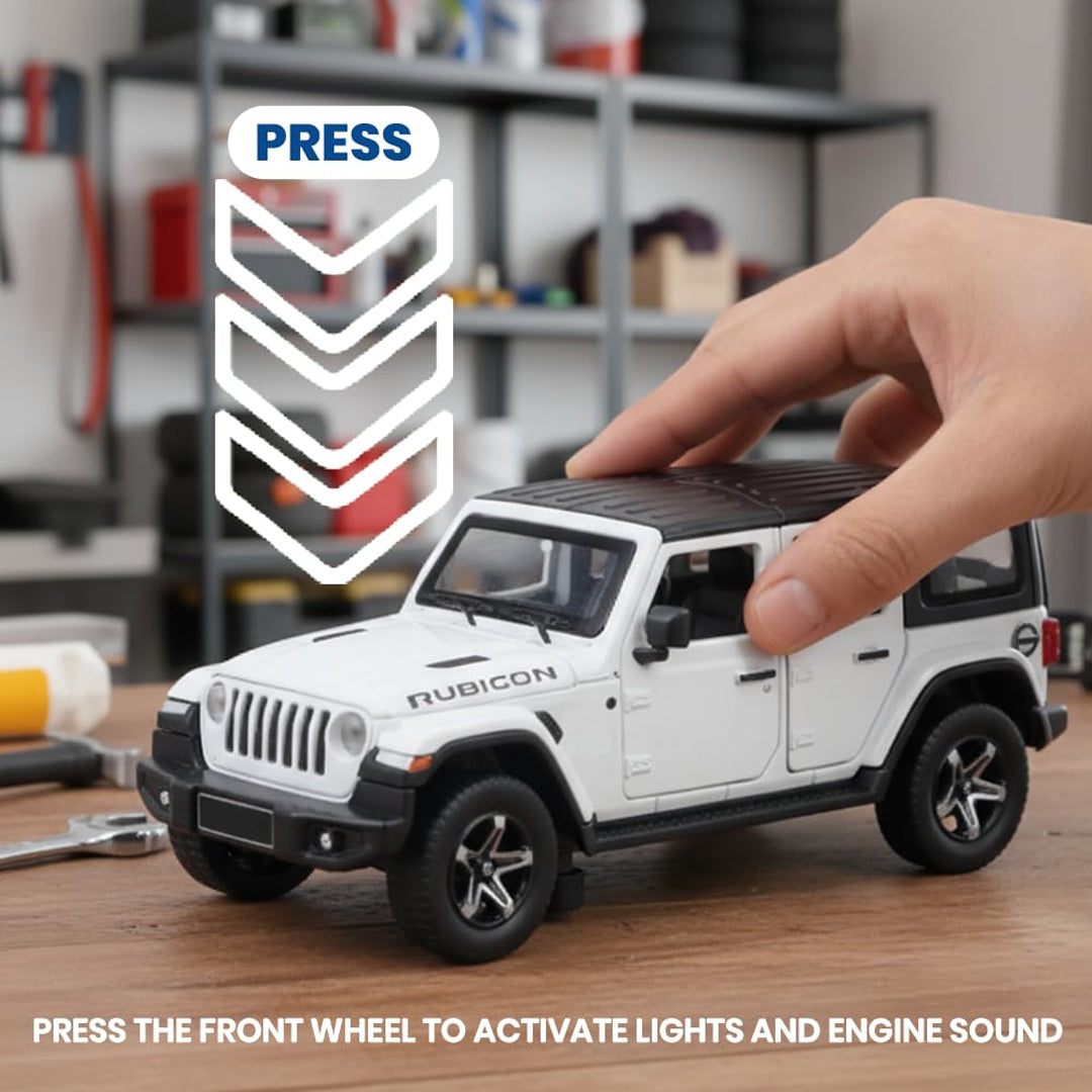 JOY JUNCTION 1:32 Rubicon Off-Road SUV Diecast Car – White Alloy Metal Model with Openable Doors | Collector’s Edition