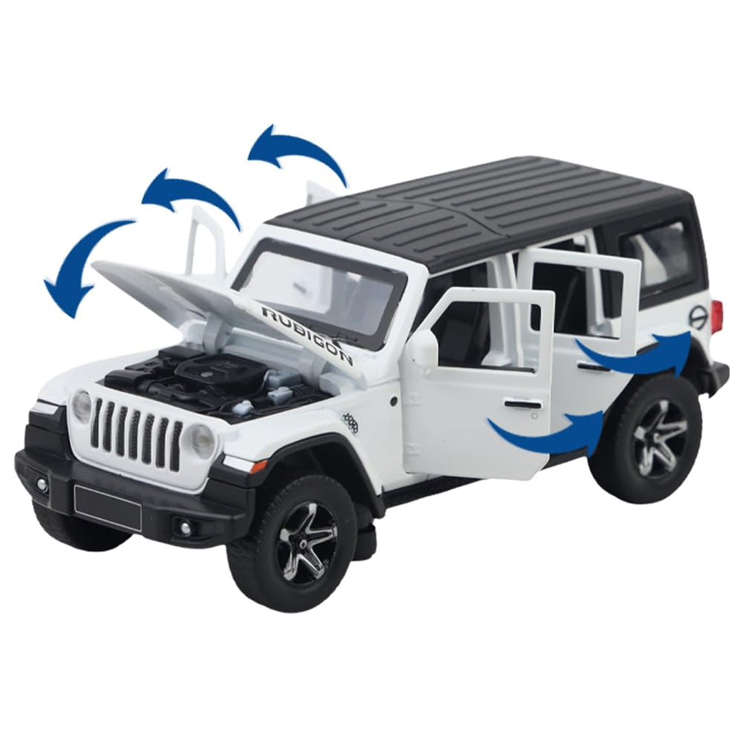 JOY JUNCTION 1:32 Rubicon Off-Road SUV Diecast Car – White Alloy Metal Model with Openable Doors | Collector’s Edition