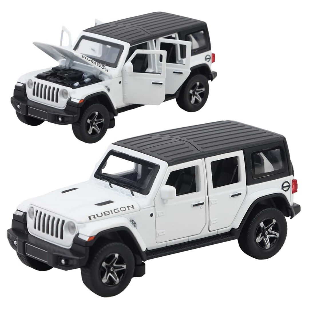 JOY JUNCTION 1:32 Rubicon Off-Road SUV Diecast Car – White Alloy Metal Model with Openable Doors | Collector’s Edition