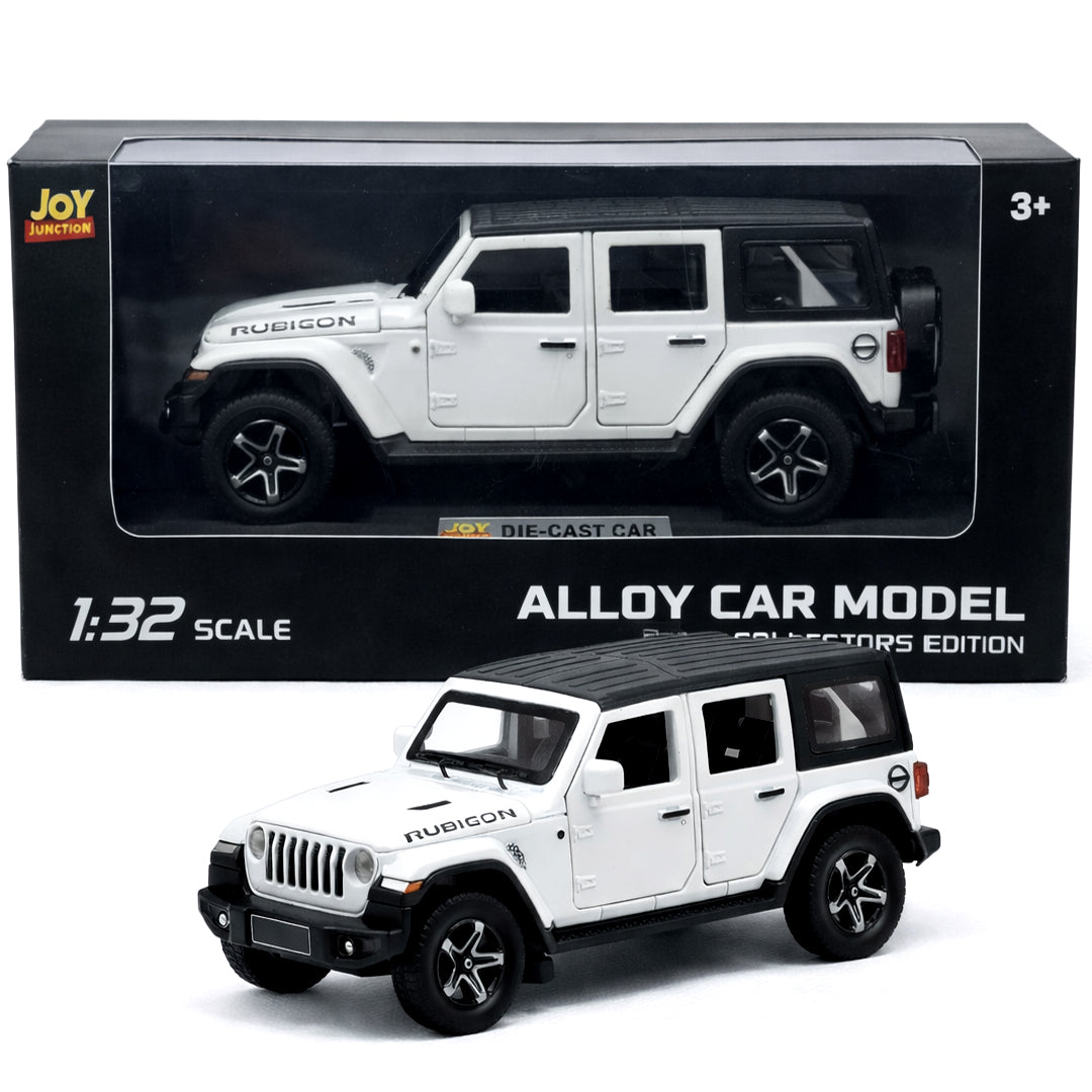 JOY JUNCTION 1:32 Rubicon Off-Road SUV Diecast Car – White Alloy Metal Model with Openable Doors | Collector’s Edition